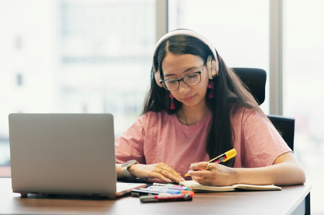 woman studying online